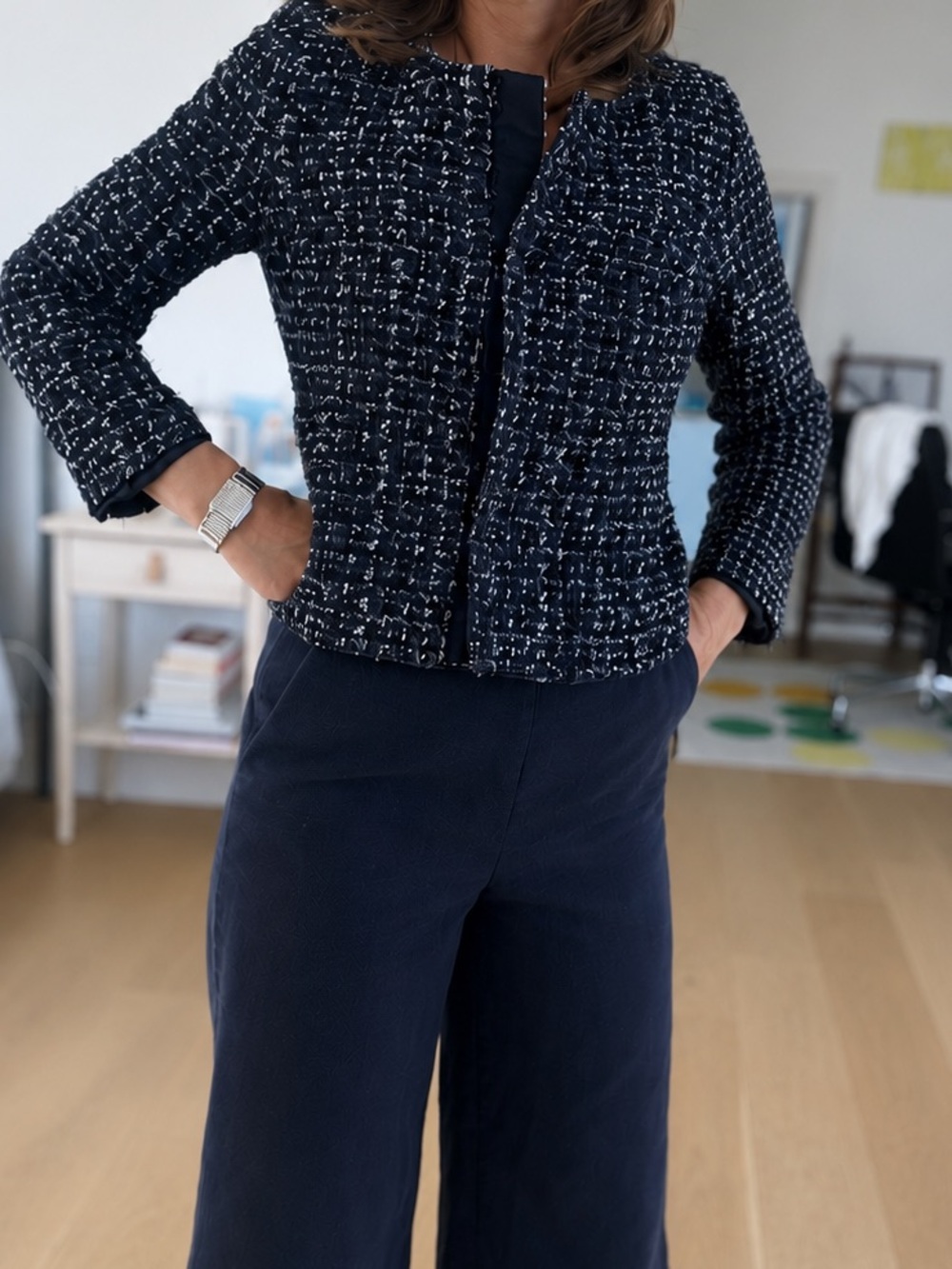 J. Crew Black & White Tweed Cropped Blazer